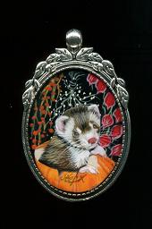 Collectables; 3D Bib Mitt Ferret in Chinese Lantern Pendant; Hand painted pendant; Stef