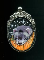 Collectables; 3D Pumpkin Moon Ferret Pendant; Hand painted pendant; Stef