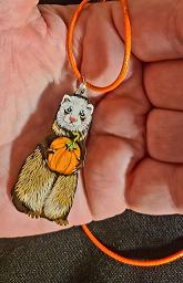 Collectables; Hand Crafted and Painted Shrinky Dink Pendant - Pumpkin Ferret; Shrinky Dink Pendant; Stef