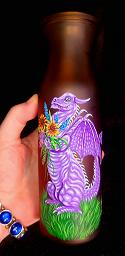 Collectables; Hand Painted Frosted Glass Vase - Chocolate Bronze/Purple Dragon; ; Stef