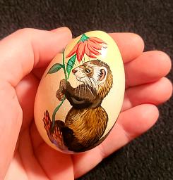 Collectables; Hand Painted Pysanky Wooden Egg - Chocolate Ferret; Hand painted wooden egg; Stef