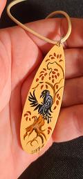Collectables; Hand Painted Wooden Pendant - Crow Raven; Wooden Pendant; Stef