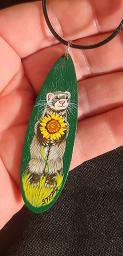 Collectables; Hand Painted Wooden Pendant - Green Sunflower; Wooden Pendant; Stef