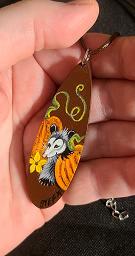 Collectables; Hand Painted Wooden Pendant - Pumpkin Possum; Wooden Pendant; Stef