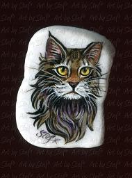 Collectables; Maine Coon Type; Hand Painted Santorini Stone; Stef