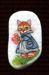 Collectables; Pretty Kitty; Hand Painted Santorini Stone; Stef