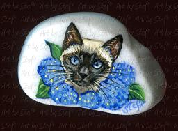 Collectables; Siamese in Hydrangea; Hand Painted Santorini Stone; Stef